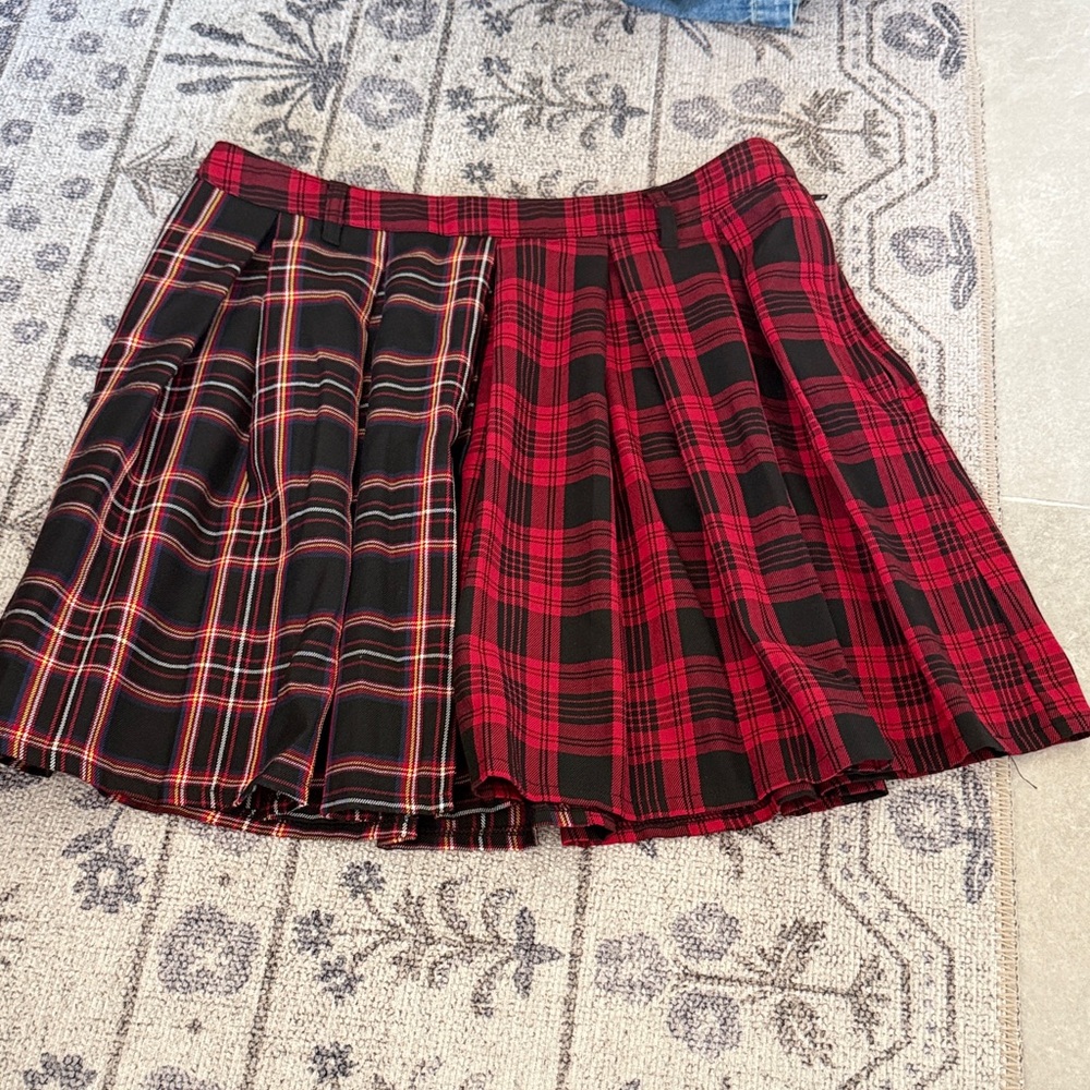 Social Collision Plaid Red and Black Women's Skirt